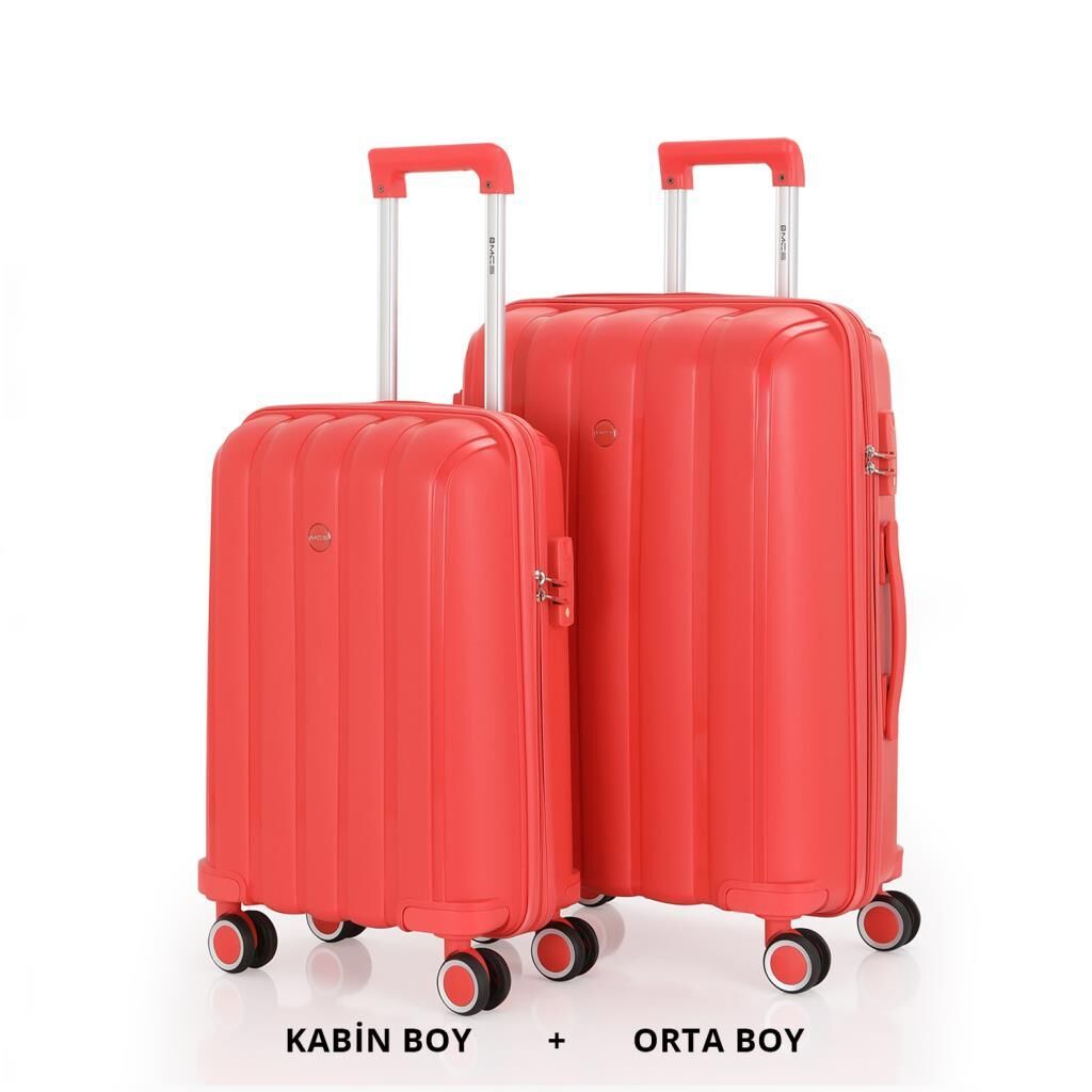 MÇS Bavul Orta ve Kabin 2li Set Kırılmaz Silikon Valiz V305 Mercan