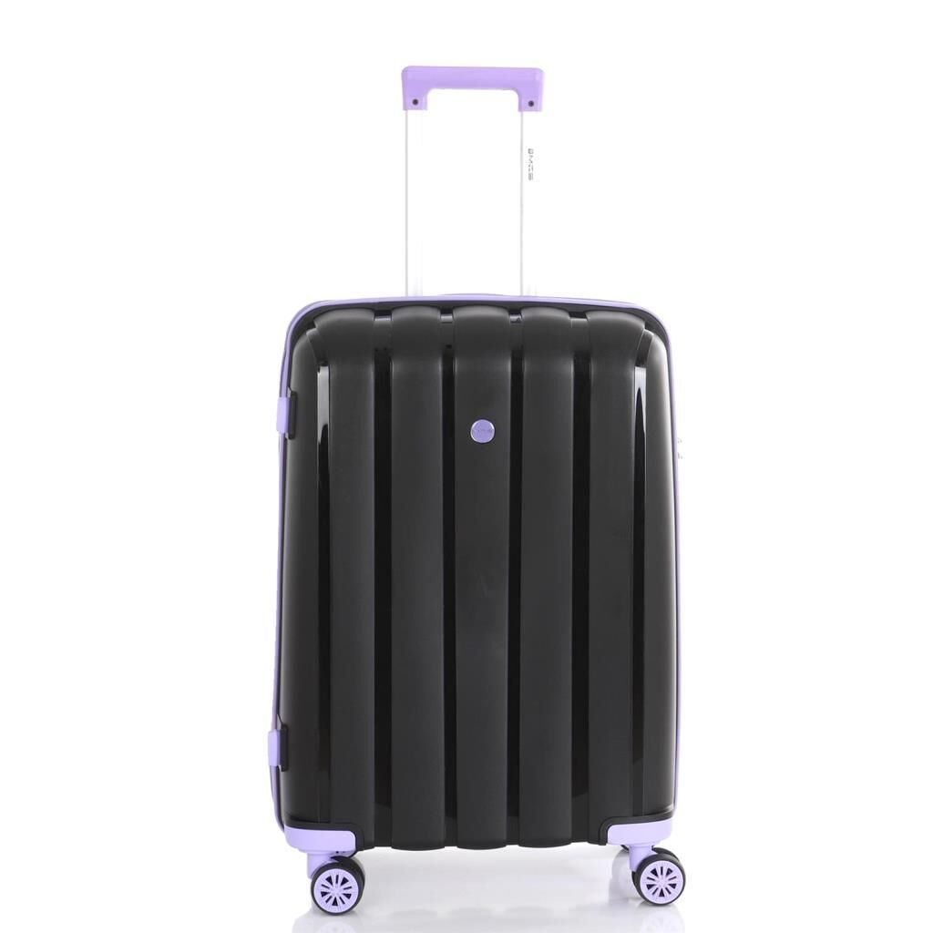 MÇS Bavul Orta ve Kabin 2li Set Kırılmaz Silikon Valiz V305 Siyah/Lila