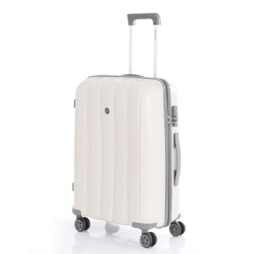 MÇS Bavul Orta ve Kabin 2li Set Kırılmaz Silikon Valiz V305 Kemik/Gri