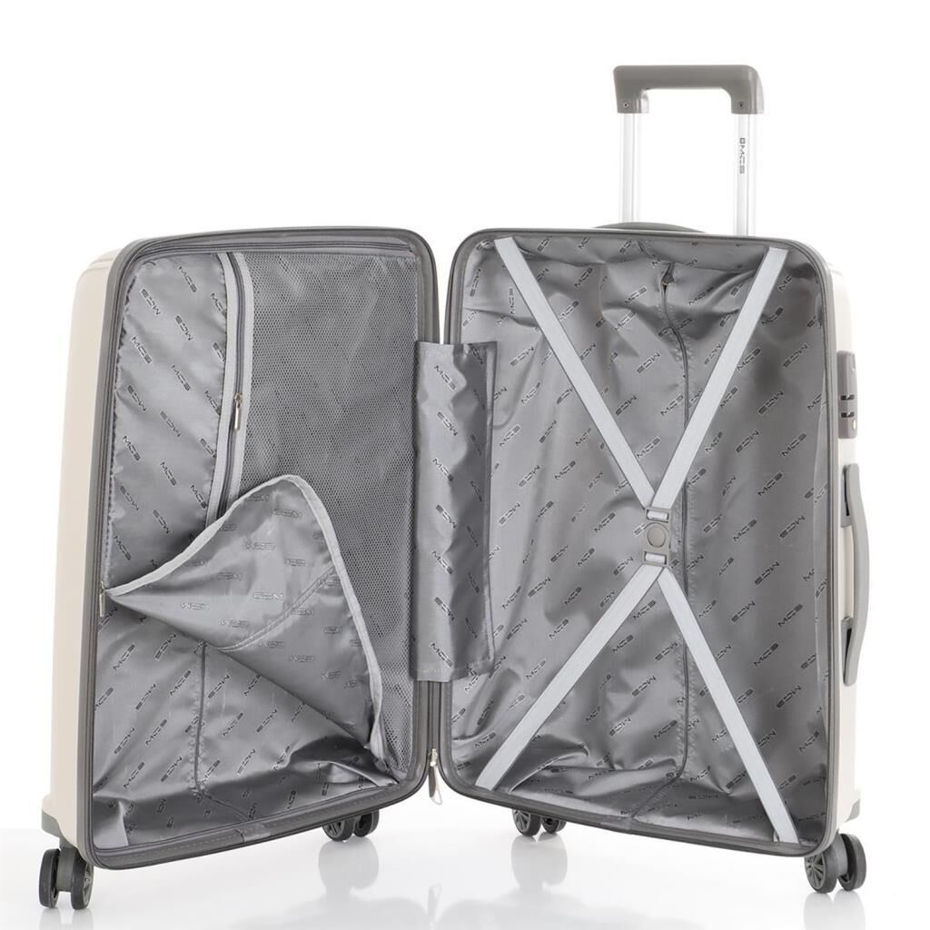 MÇS Bavul Orta ve Kabin 2li Set Kırılmaz Silikon Valiz V305 Kemik/Gri