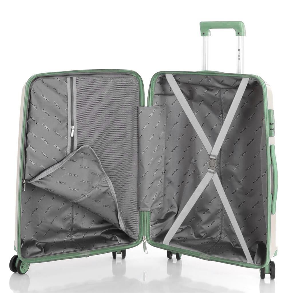 MÇS Bavul Orta ve Kabin 2li Set Kırılmaz Silikon Valiz V305 Kemik/SuYeşili