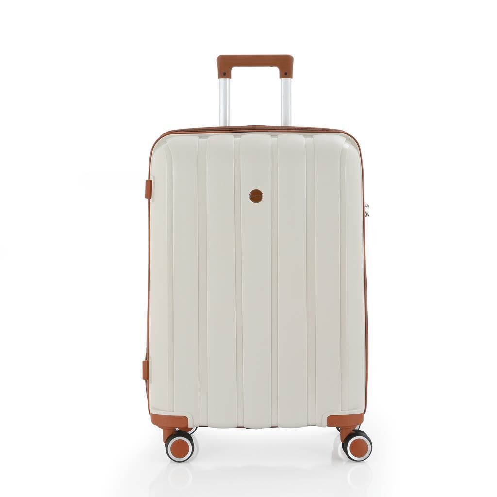 MÇS Bavul Orta ve Kabin 2li Set Kırılmaz Silikon Valiz V305 Kemik/Kahverengi