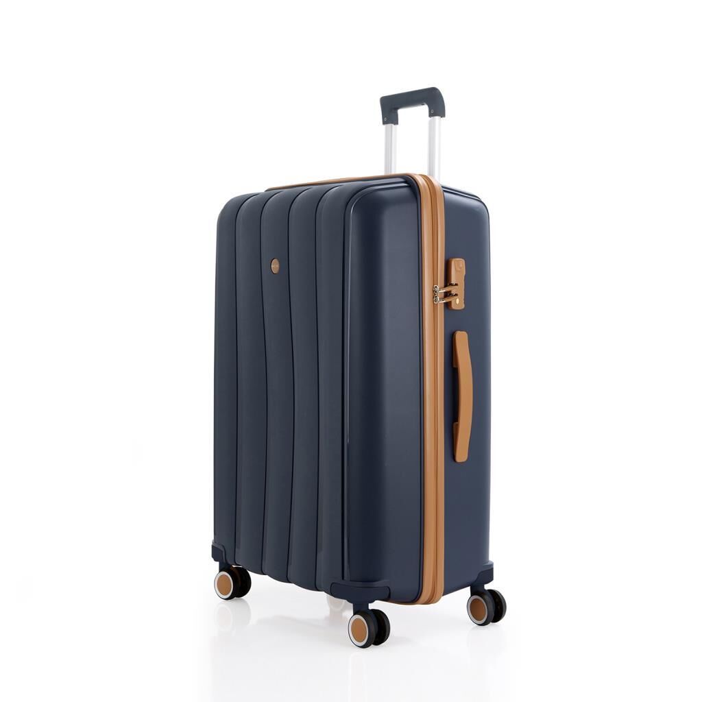 MÇS Bavul Orta ve Kabin 2li Set Kırılmaz Silikon Valiz V305 Lacivert/Hardal