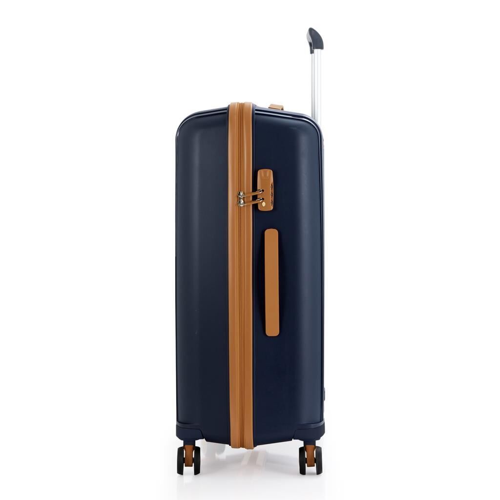MÇS Bavul Orta ve Kabin 2li Set Kırılmaz Silikon Valiz V305 Lacivert/Hardal