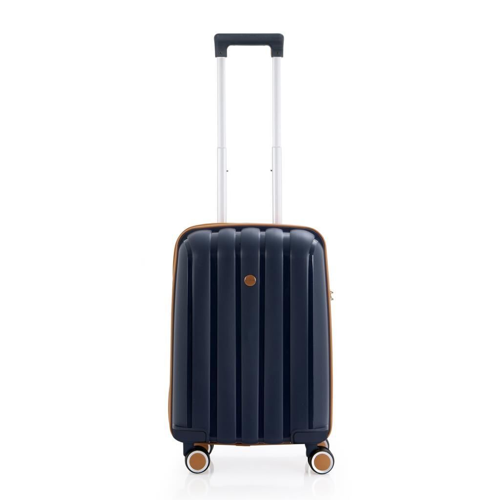 MÇS Bavul Orta ve Kabin 2li Set Kırılmaz Silikon Valiz V305 Lacivert/Hardal