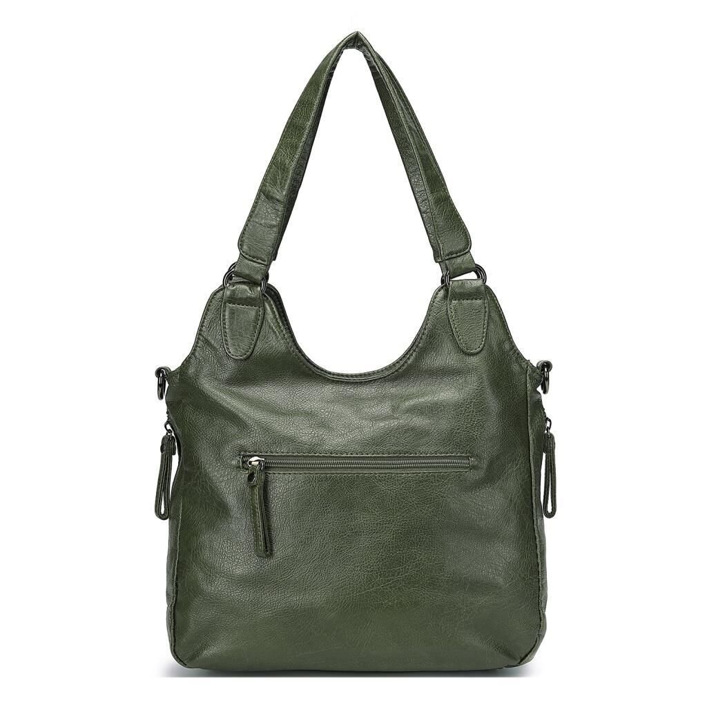 Yıkama Deri Omuz Askılı Kadın Çantası 21-K Barcelona 1893 K.Yeşil