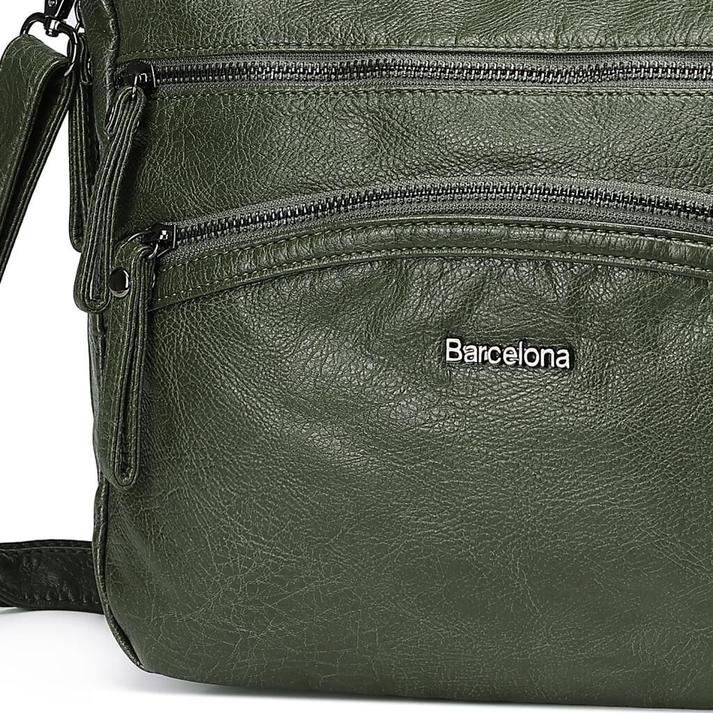 Yıkama Deri Omuz Askılı Kadın Çantası 21-K Barcelona 1893 K.Yeşil