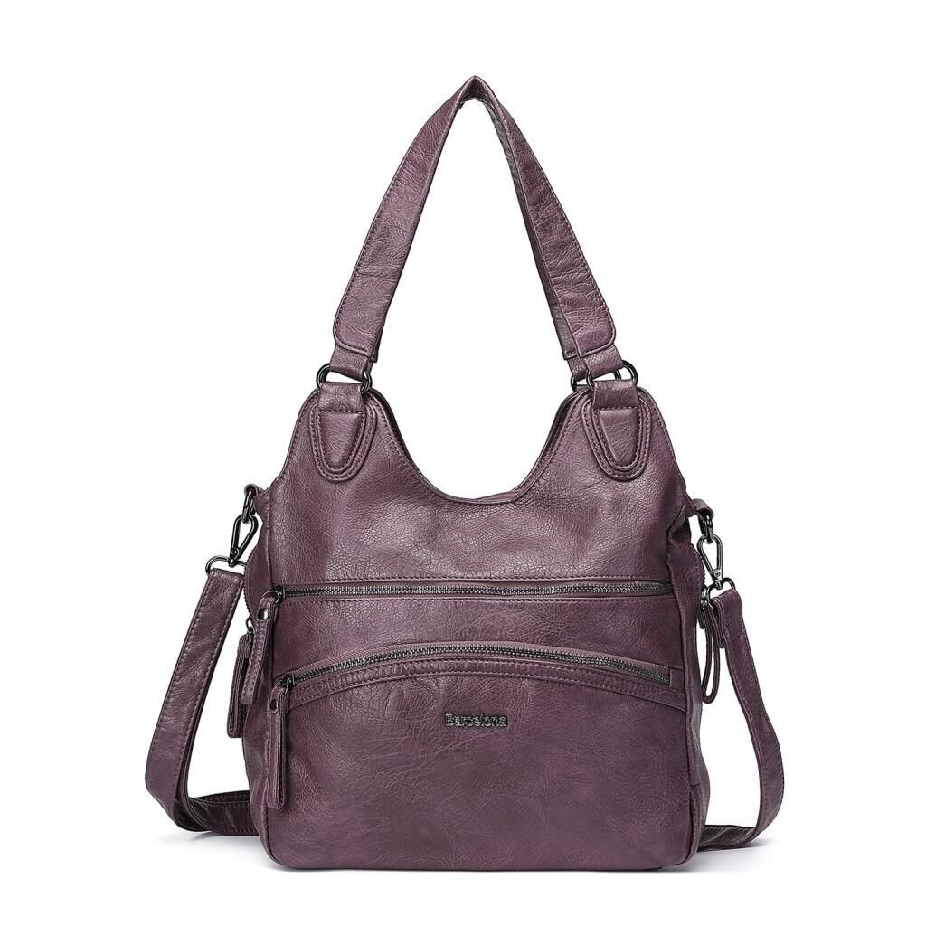 Yıkama Deri Omuz Askılı Kadın Çantası 21-K Barcelona 1893 Mürdüm