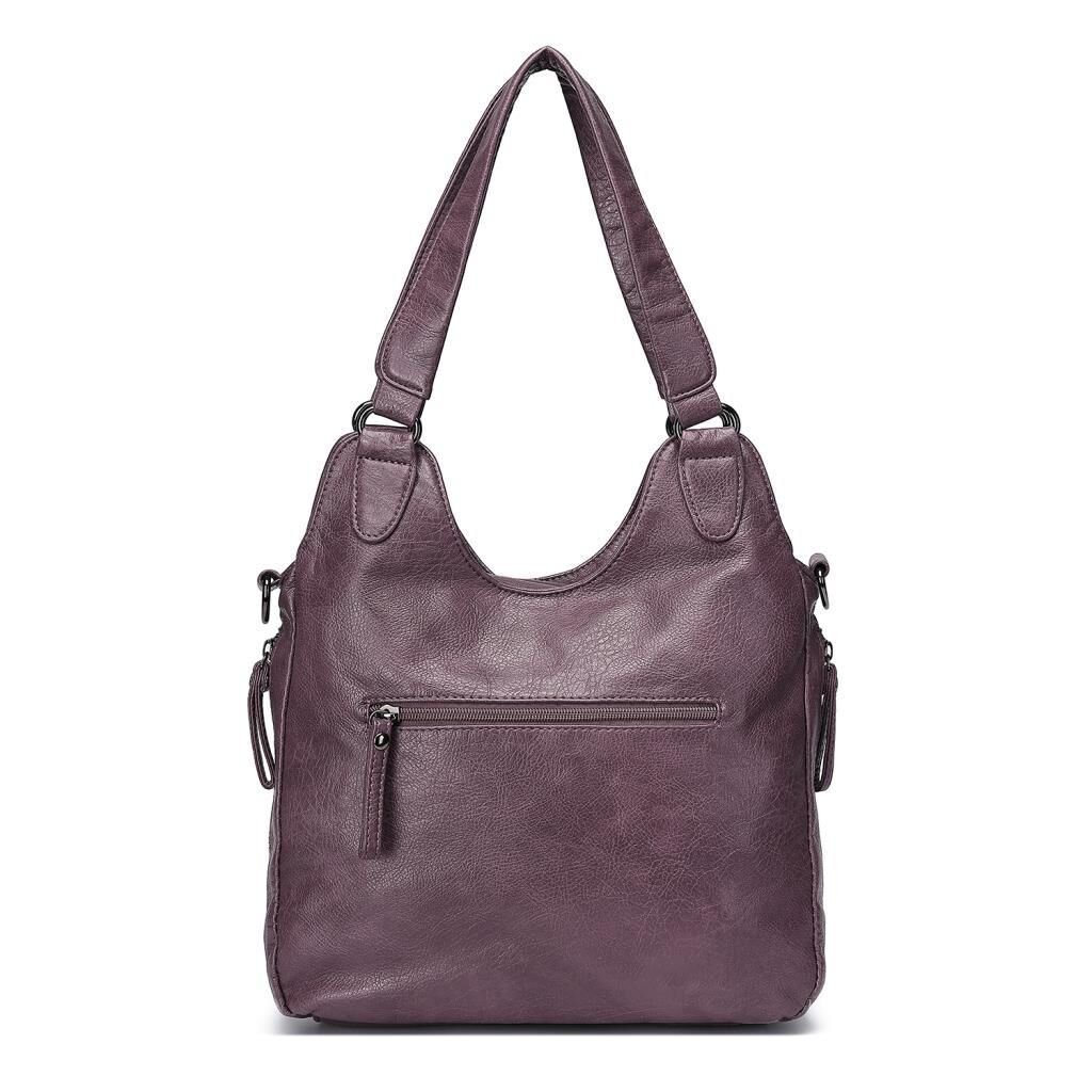 Yıkama Deri Omuz Askılı Kadın Çantası 21-K Barcelona 1893 Mürdüm