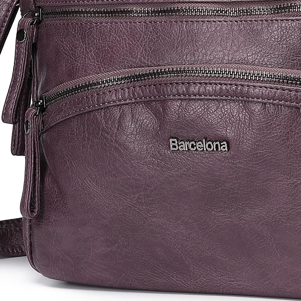 Yıkama Deri Omuz Askılı Kadın Çantası 21-K Barcelona 1893 Mürdüm