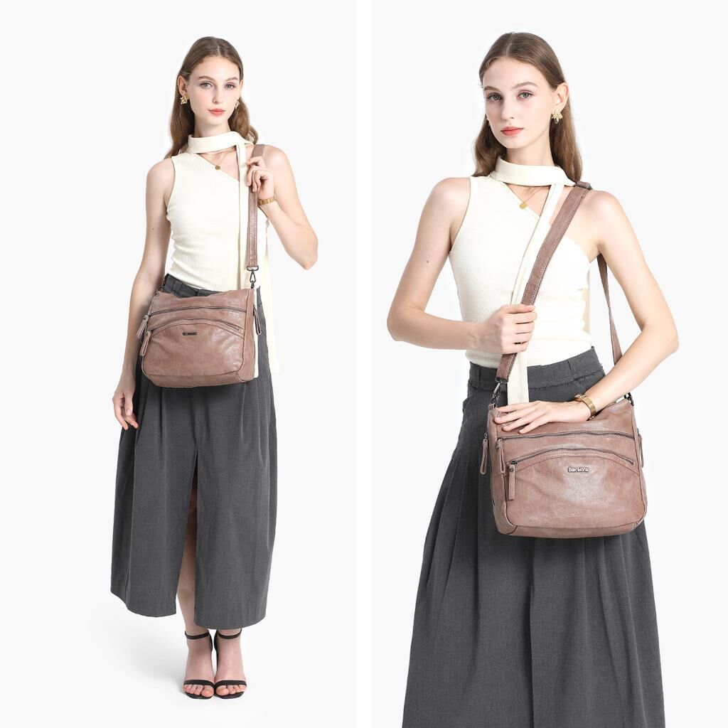 Yıkama Deri Omuz Askılı Kadın Çantası 21-K Barcelona 1893 Mürdüm