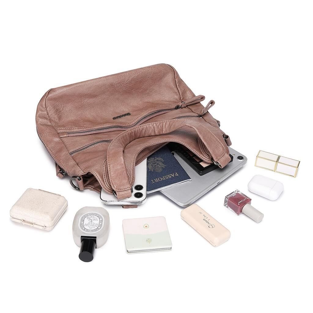 Yıkama Deri Omuz Askılı Kadın Çantası 21-K Barcelona 1893 Mürdüm