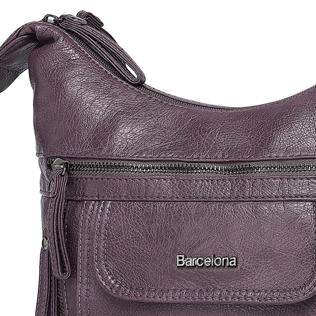 Yıkama Deri Askılı Postacı Kadın Çantası 21-K Barcelona 1894 Mürdüm