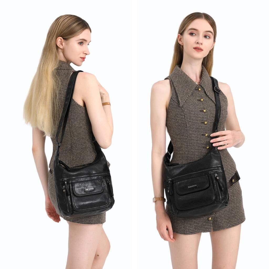 Yıkama Deri Askılı Postacı Kadın Çantası 21-K Barcelona 1894 Mürdüm