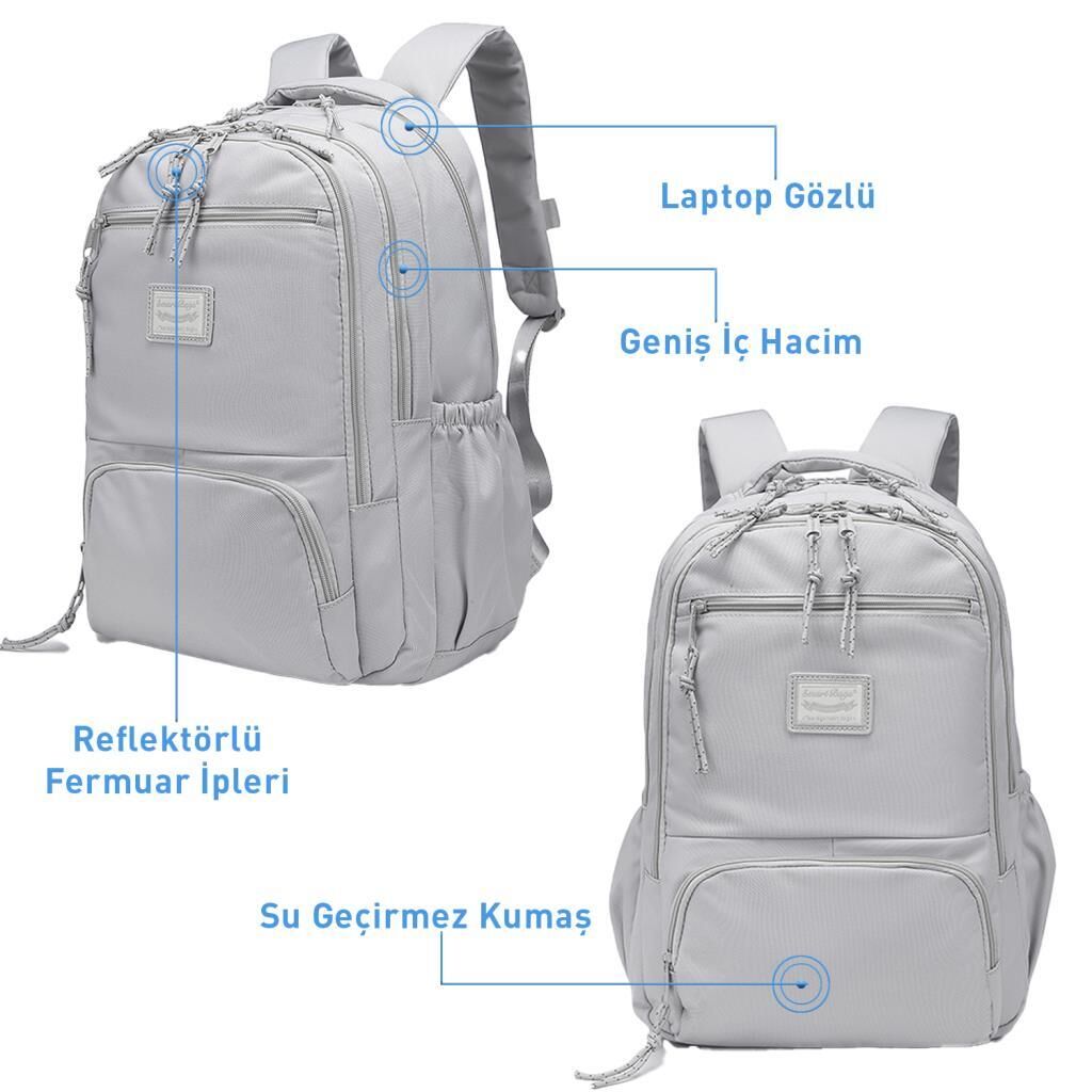 Smart Bags Sırt Çantası Okul Boyu Laptop Gözlü 3196 A.Gri