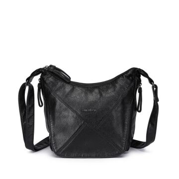 Yıkama Deri Askılı Postacı Kadın Çantası 21-K Barcelona 1896 01 Siyah