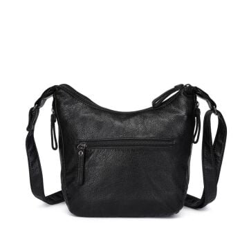 Yıkama Deri Askılı Postacı Kadın Çantası 21-K Barcelona 1896 01 Siyah