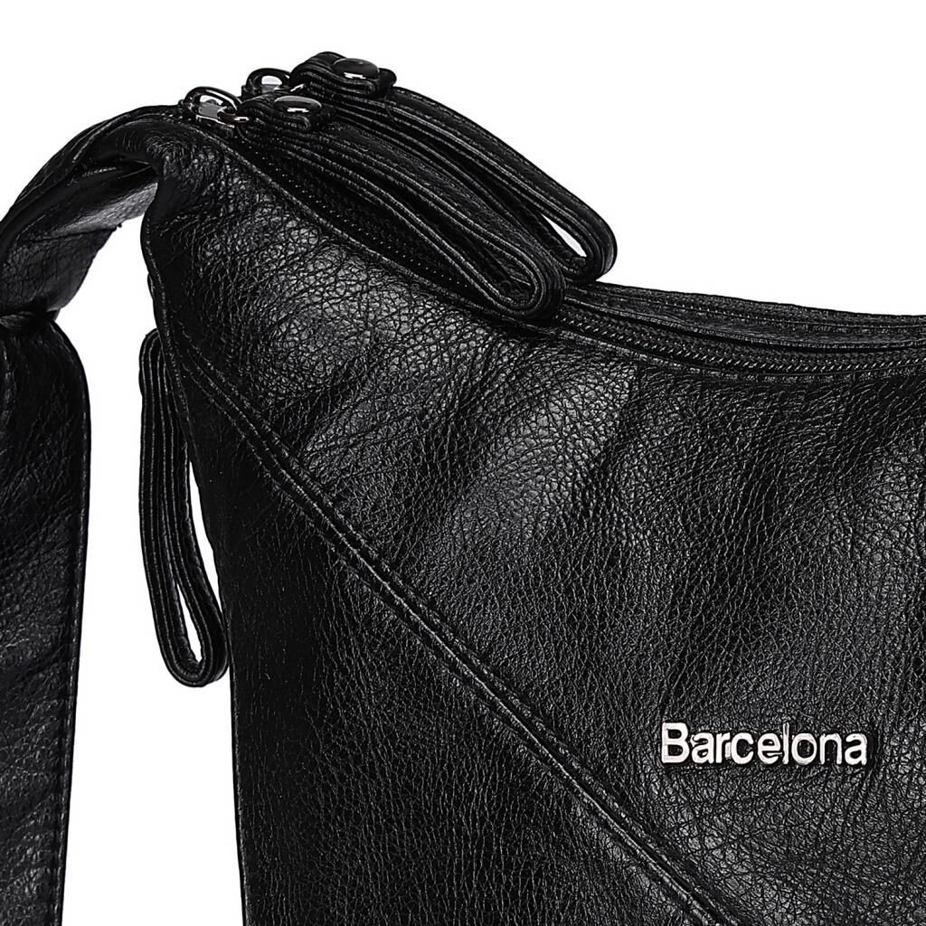 Yıkama Deri Askılı Postacı Kadın Çantası 21-K Barcelona 1896 01 Siyah
