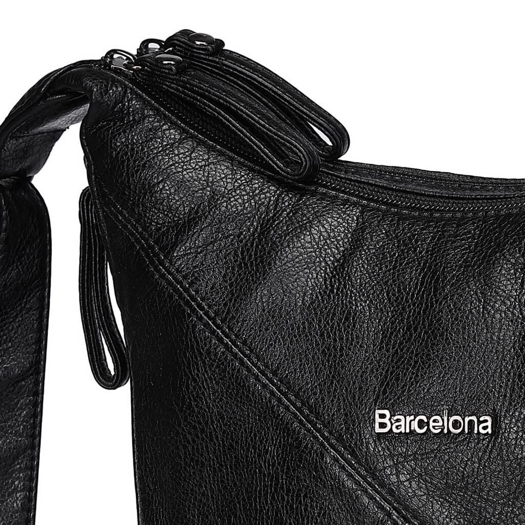 Yıkama Deri Askılı Postacı Kadın Çantası 21-K Barcelona 1896 01 Siyah