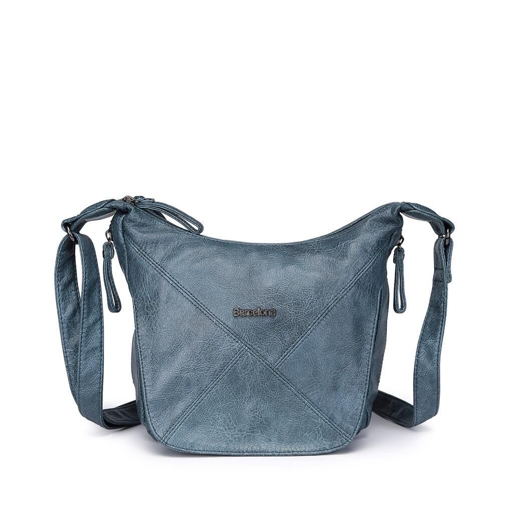 Yıkama Deri Askılı Postacı Kadın Çantası 21-K Barcelona 1896 50 Buz Mavisi
