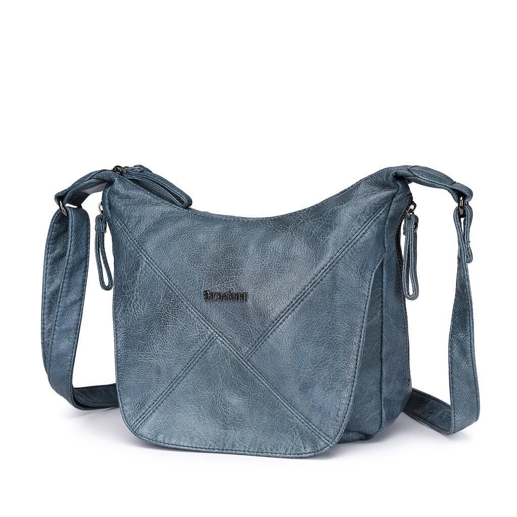Yıkama Deri Askılı Postacı Kadın Çantası 21-K Barcelona 1896 50 Buz Mavisi