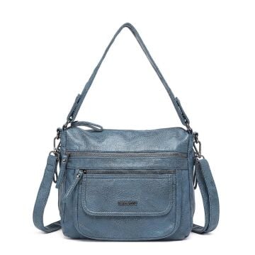 Yıkama Deri Omuz Askılı Kadın Çantası 21-K Barcelona 1899 50 Buz Mavisi