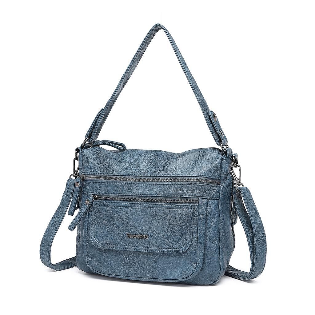 Yıkama Deri Omuz Askılı Kadın Çantası 21-K Barcelona 1899 50 Buz Mavisi