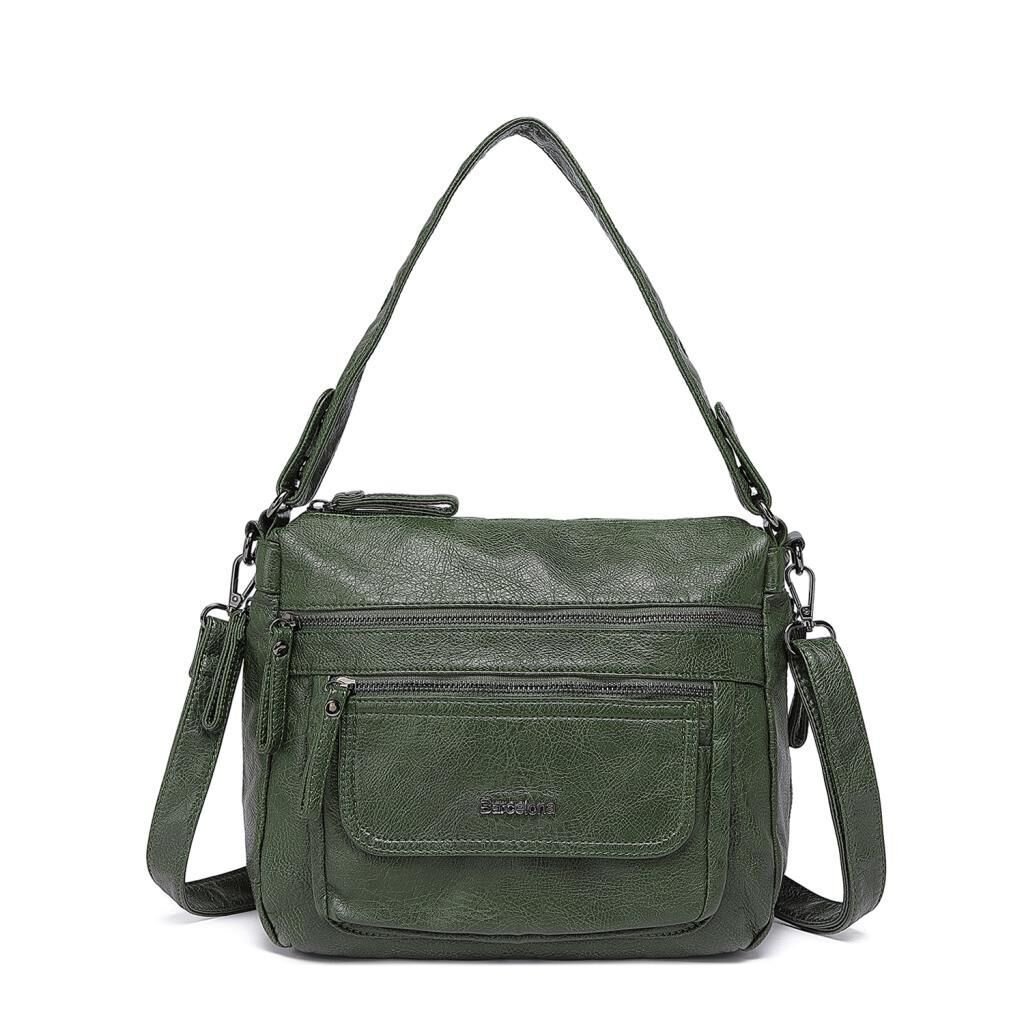 Yıkama Deri Omuz Askılı Kadın Çantası 21-K Barcelona 1899 K.Yeşil