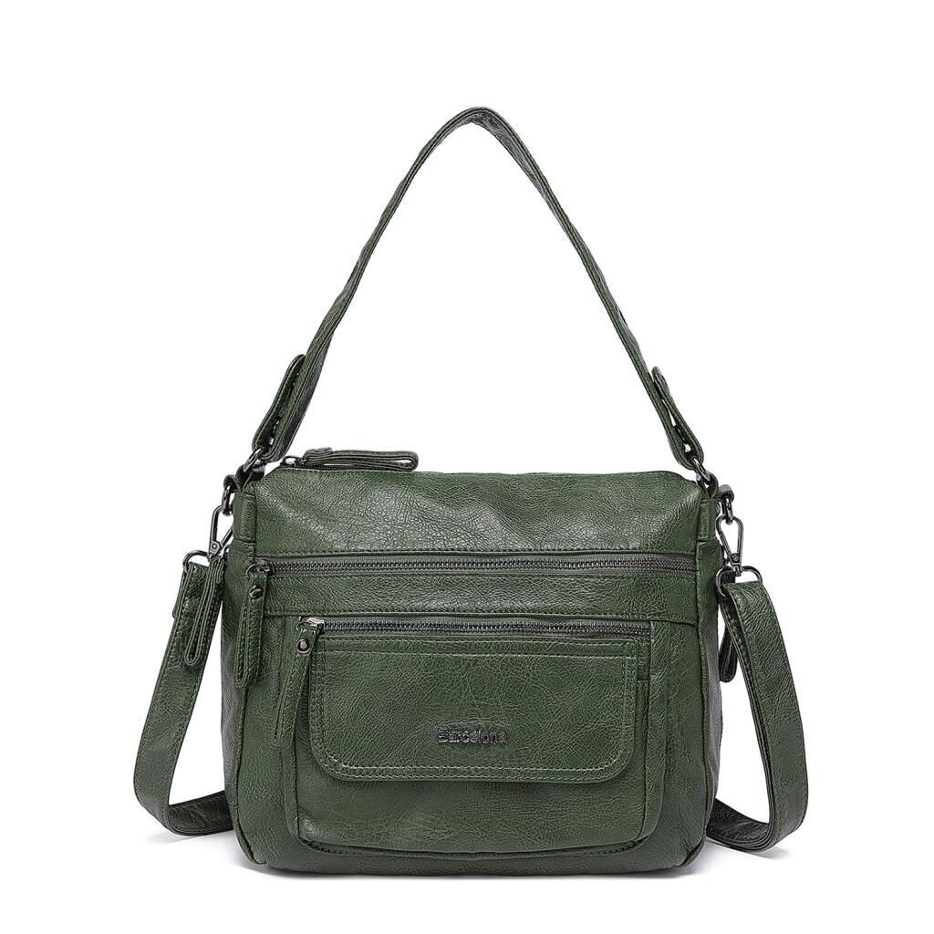 Yıkama Deri Omuz Askılı Kadın Çantası 21-K Barcelona 1899 K.Yeşil