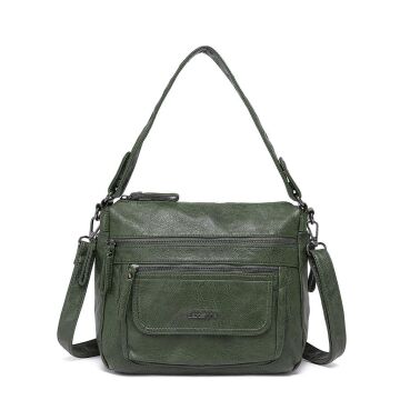 Yıkama Deri Omuz Askılı Kadın Çantası 21-K Barcelona 1899 K.Yeşil