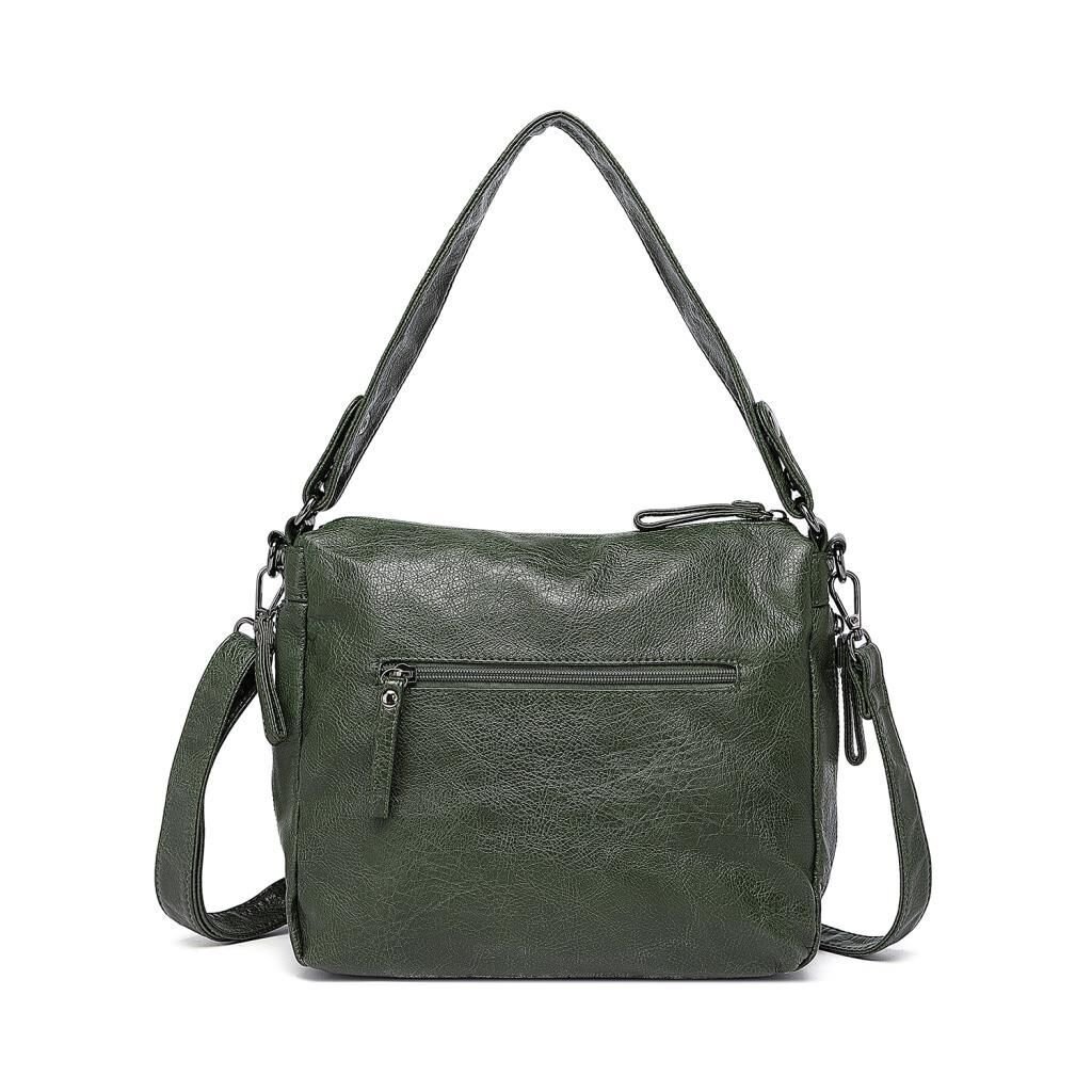 Yıkama Deri Omuz Askılı Kadın Çantası 21-K Barcelona 1899 K.Yeşil