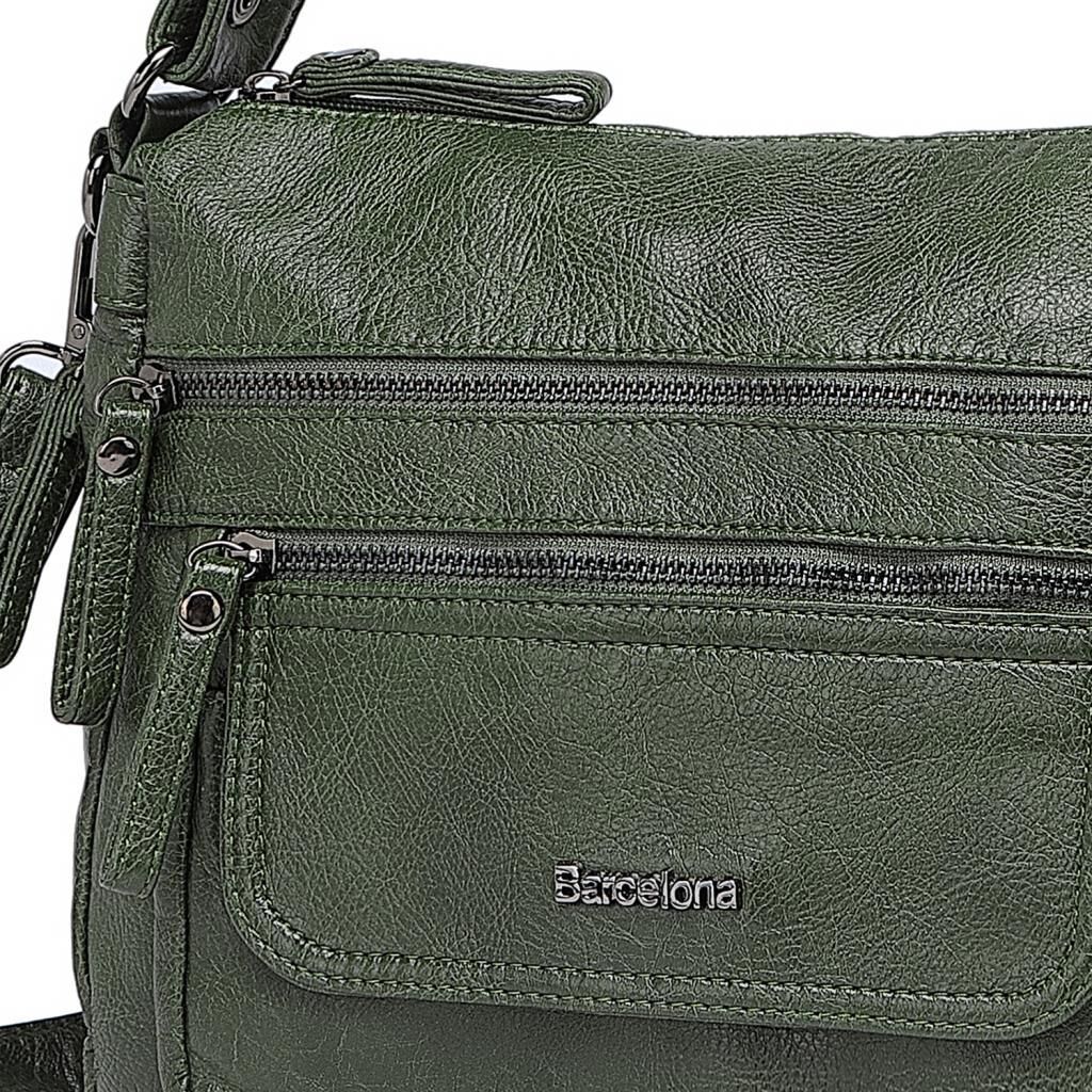 Yıkama Deri Omuz Askılı Kadın Çantası 21-K Barcelona 1899 K.Yeşil
