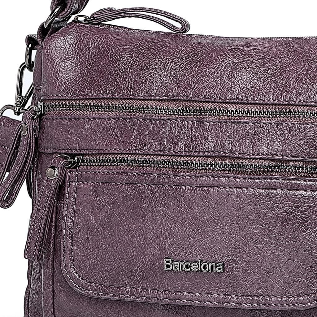 Yıkama Deri Omuz Askılı Kadın Çantası 21-K Barcelona 1899 Mürdüm