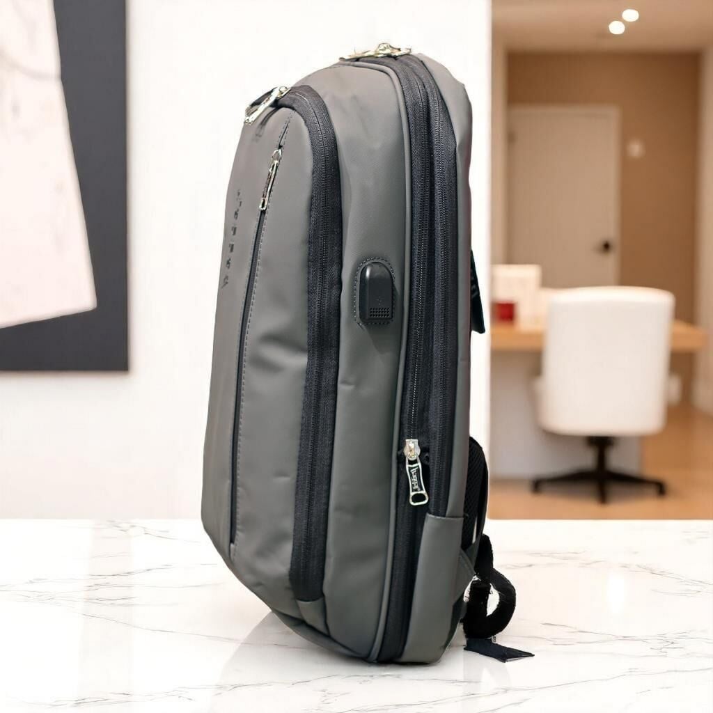 Baggaj Laptop Gözlü ve Körüklü İnce Tasarım Sırt Çantası Gri