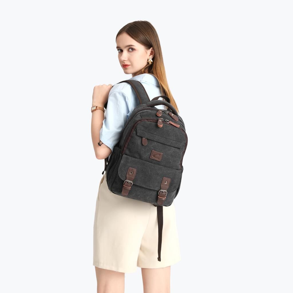 C-Active Orta Boy Erkek Sırt Çantası Kanvas Kumaş 1319 07 Açık Kahve