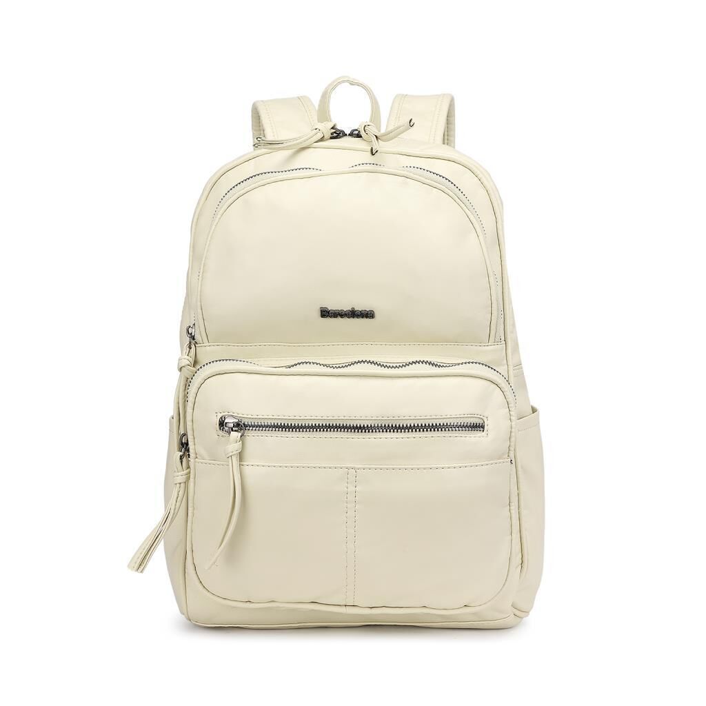 Yıkama Deri Büyük Boy Sırt Kadın Çantası 21-K Barcelona 1872 Bej