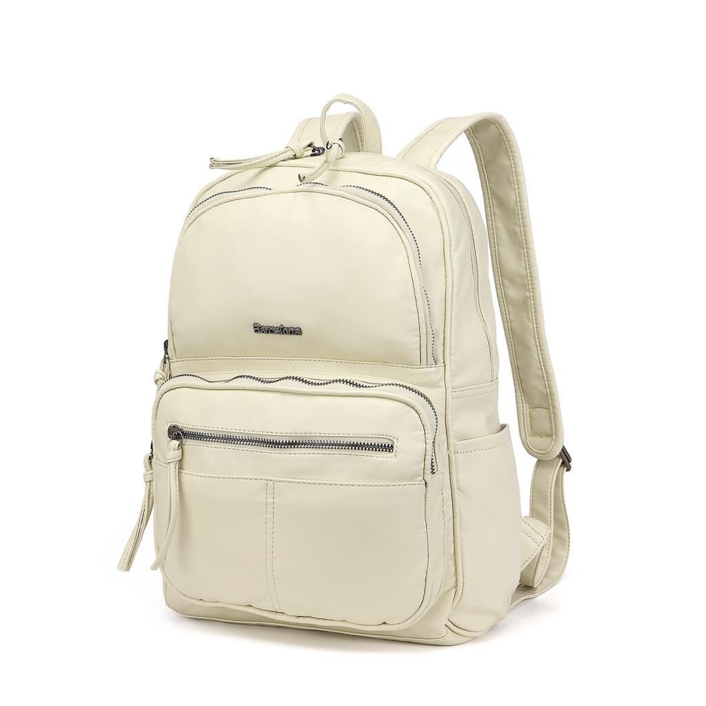 Yıkama Deri Büyük Boy Sırt Kadın Çantası 21-K Barcelona 1872 Bej