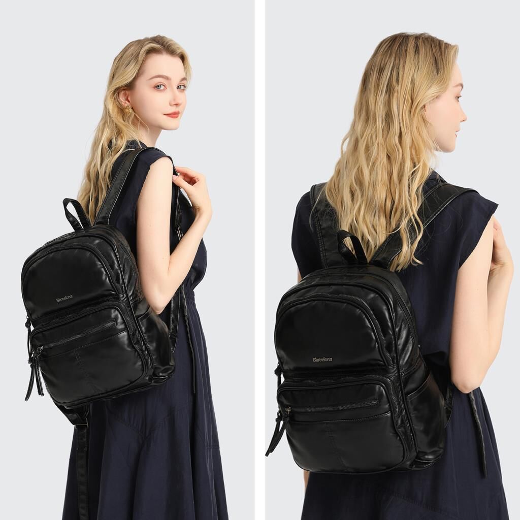 Yıkama Deri Büyük Boy Sırt Kadın Çantası 21-K Barcelona 1872 Bej