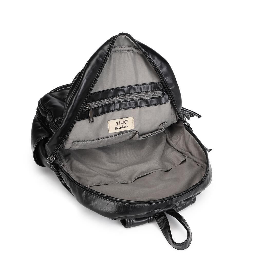Yıkama Deri Büyük Boy Sırt Kadın Çantası 21-K Barcelona 1872 Açık Gri