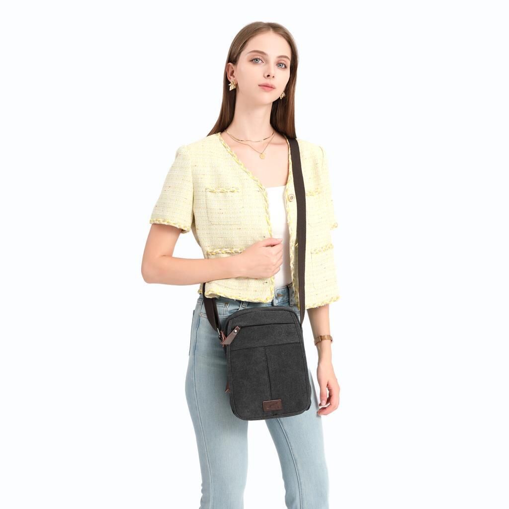 C-Active Orta Boy Askılı Postacı Çantası Kanvas Kumaş 1323 Siyah