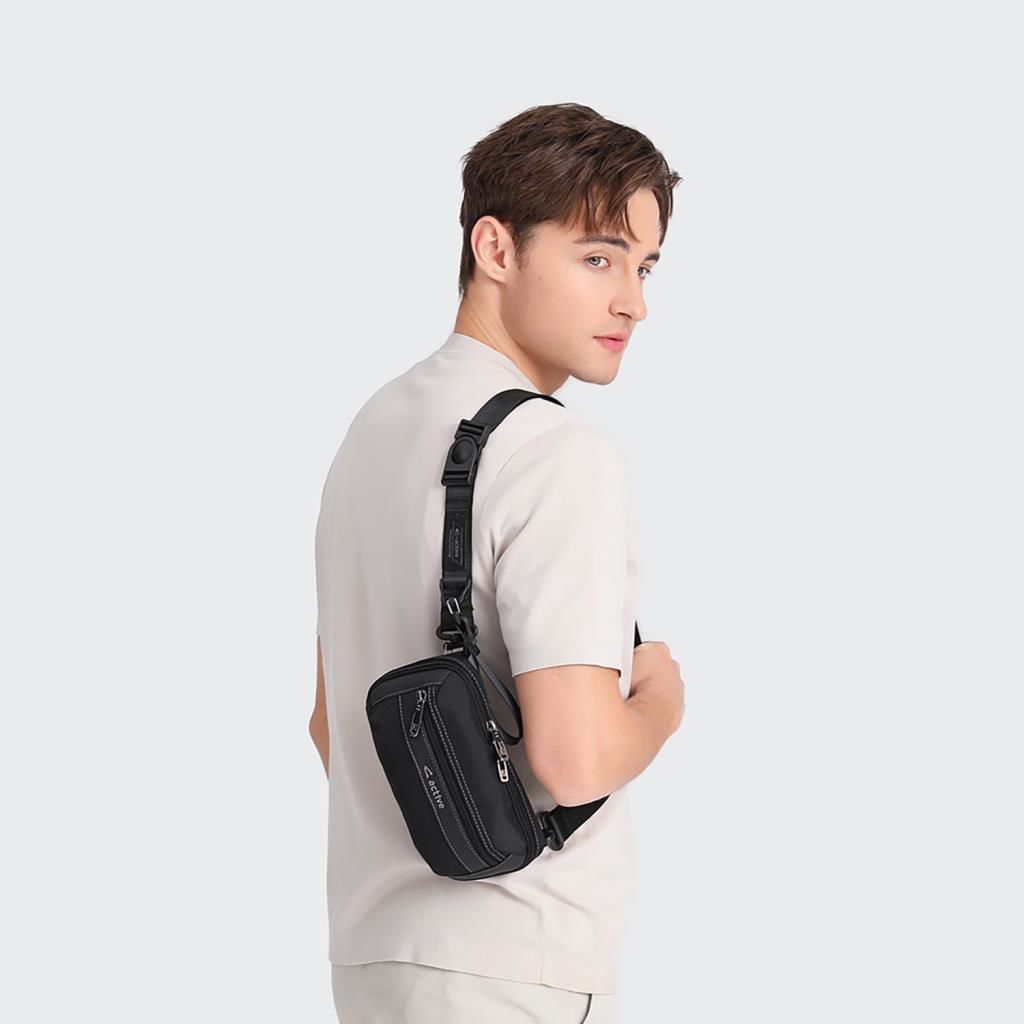 C-Active Erkek Askılı Bodybag Bel Çantası Oxford Kumaş 8739 Siyah
