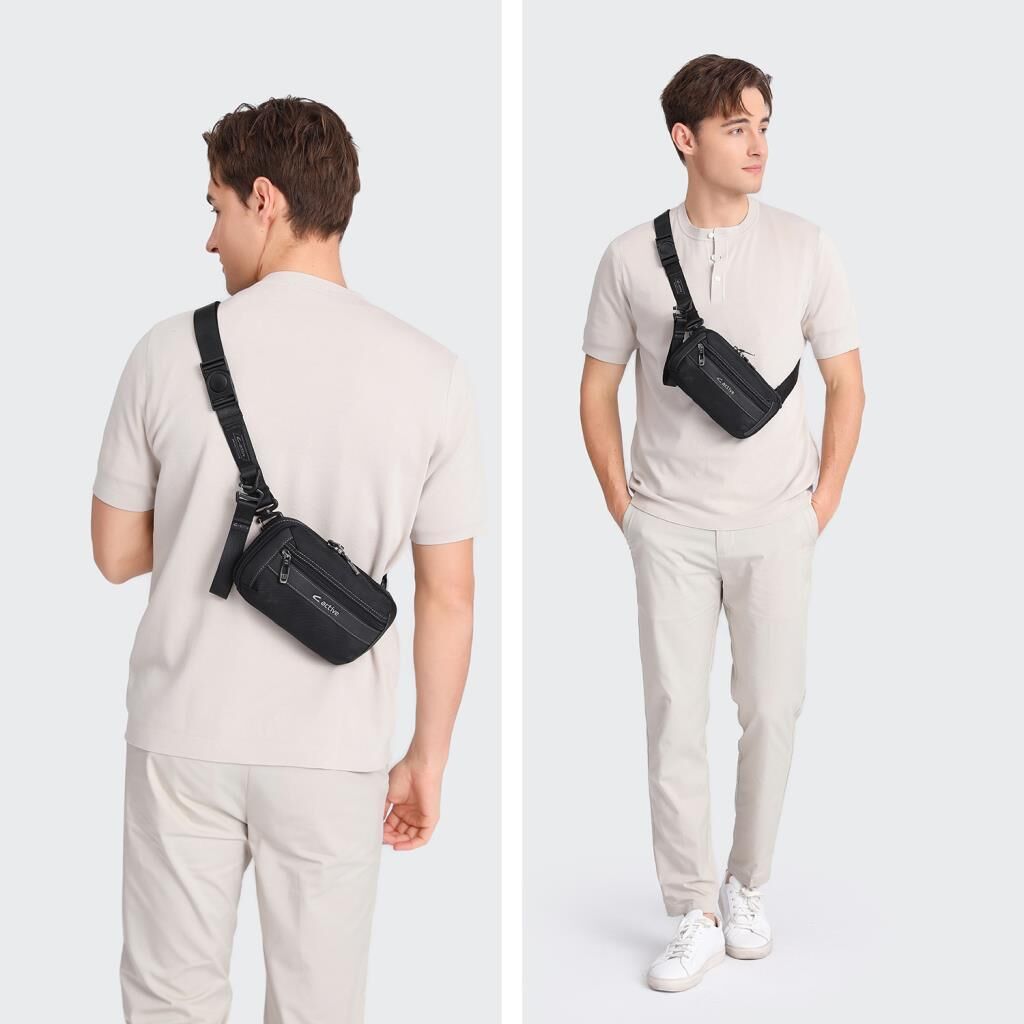 C-Active Erkek Askılı Bodybag Bel Çantası Oxford Kumaş 8739 Gri