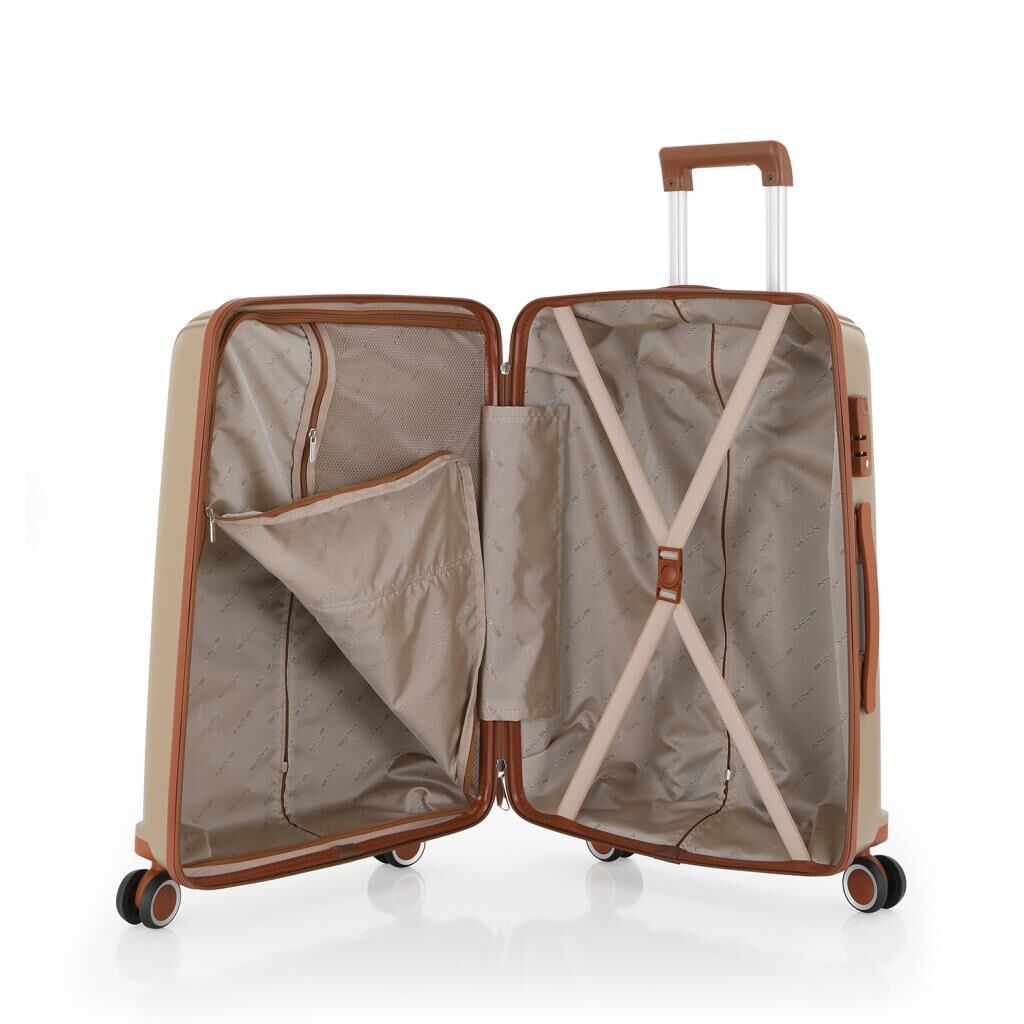 MÇS Büyük Boy Kırılmaz Silikon Seyahat Valizi Bavulu V305 Şampanya/Kahve