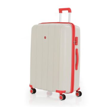 MÇS Büyük Boy Kırılmaz Silikon Seyahat Valizi Bavulu V305 Kemik/Mercan