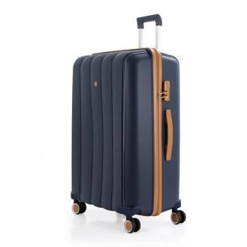 Mçs Valiz Büyük Boy Kırılmaz PP Silikon V305 Lacivert/Hardal