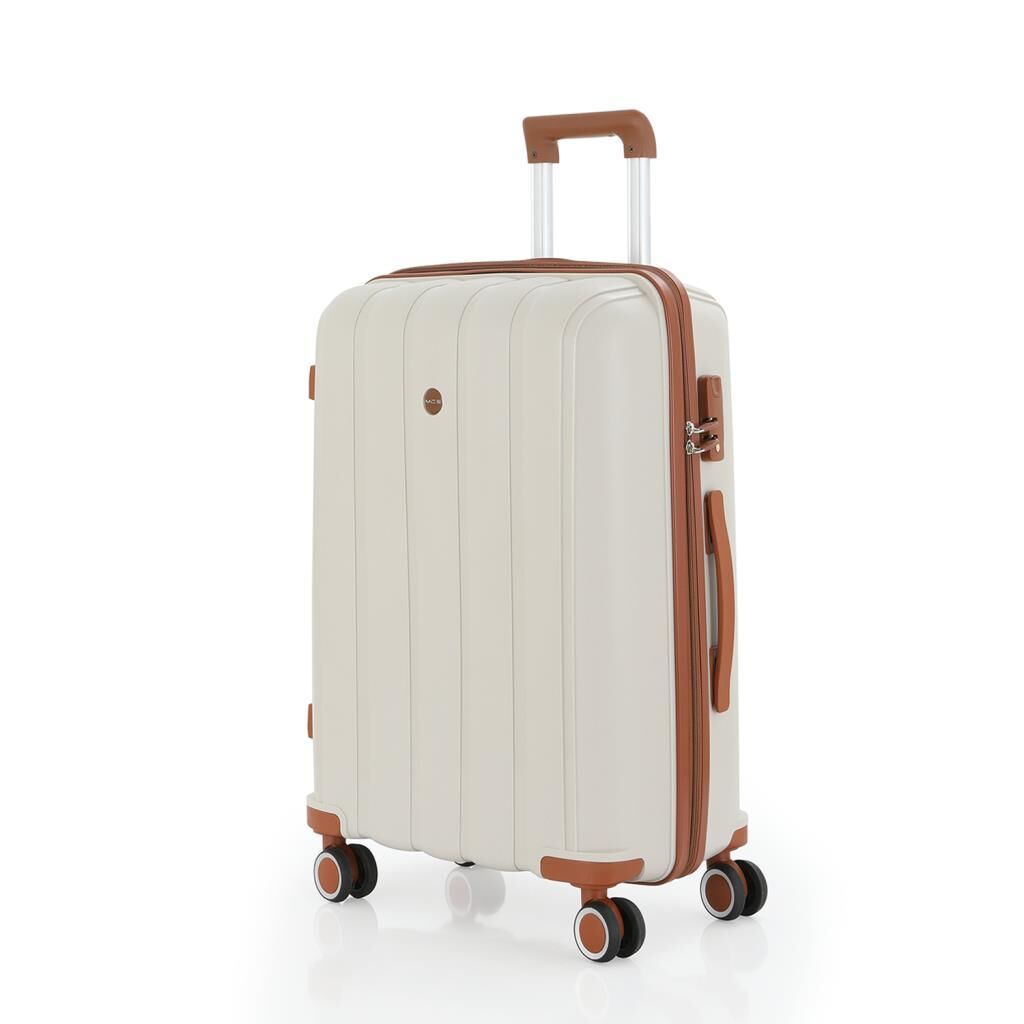 Mçs Valiz Orta Boy Kırılmaz PP Silikon Bavul V305 Kemik/Kahverengi
