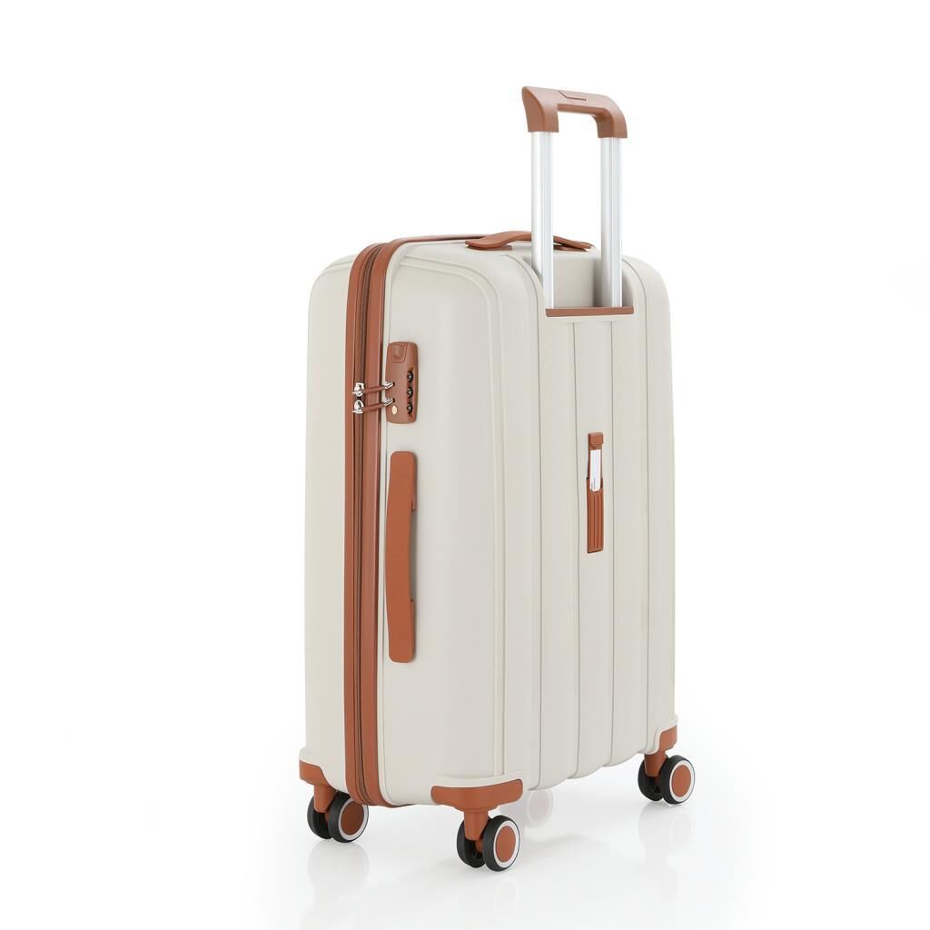 Mçs Valiz Orta Boy Kırılmaz PP Silikon Bavul V305 Kemik/Kahverengi
