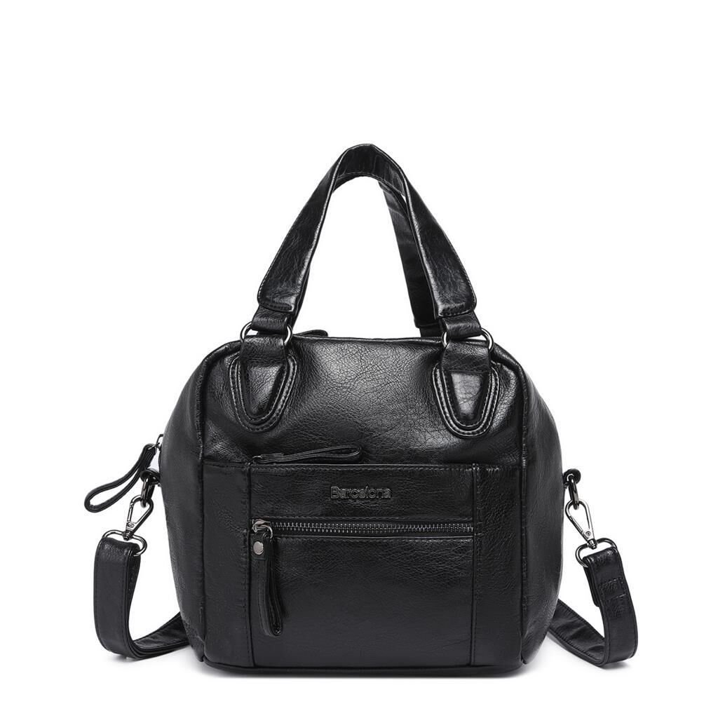 Yıkama Deri Askılı Kadın El Çantası 21-K Barcelona 1905 01 Siyah