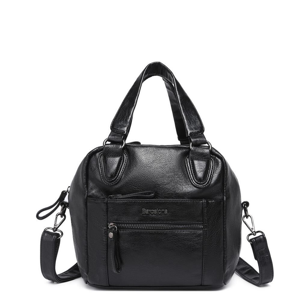 Yıkama Deri Askılı Kadın El Çantası 21-K Barcelona 1905 01 Siyah