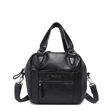 Yıkama Deri Askılı Kadın El Çantası 21-K Barcelona 1905 01 Siyah